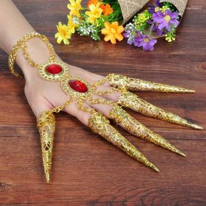 Bangle Belly Dance Clothing Accessories Armband Finger Nails med konstgjorda röda smycken och justerbar handledsdel för dansare