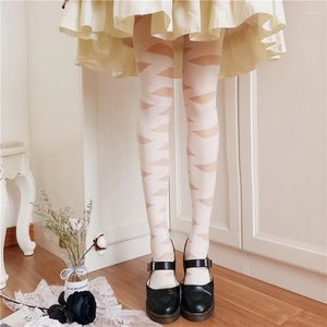 Calcetines de mujer Lolita Cross Strap Pantyhose JK CosPlay Thin Dark Black Style Silk Sexy Long Muslo Medias altas