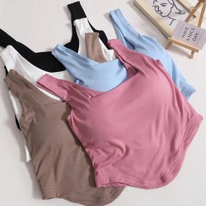 Kadın Tankları Üstler Yaz Square Tie Göğüs Yastığı Askılı Tank Top Kadın Camis İç Saf Baharatlı Kızlar Seksi Kısa Kavisli Sütyen