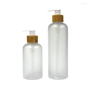 Storage Bottles 300ml 500ml PET Plastic Lotion Pump Bottle Bamboo Shampoo Shower Gel Holder Frosted Soap Dispenser Bath Refillable