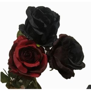 Ghirlande di fiori decorativi Fiore di rosa nera Decorazione per feste di Halloween Seta a stelo lungo artificiale per tavolo da bouquet da sposa fai da te Ce Dh3Tt