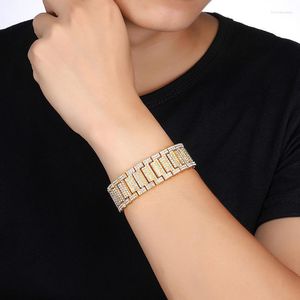 Link Bracelets łańcuch mężczyzn Hip Hop Pełny krinekarnie mankiet mankietowe łańcuchy zegarkowe lodowe Bling Biżuteria