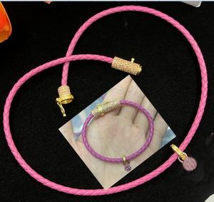 Designer Brand Fashion Pink Leather Rope Necklaces Bracelets Banshee Head Portrait Pendant Jewelry Women's Wedding birthday party Gifts XMS32 --04