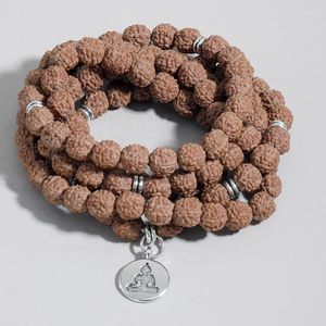 Strand oaiite 108 mala pärlor armband naturligt rudraksha bönmeditation buddhist för kvinnor män tibetanska helande smycken