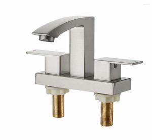 Badrum diskbänk kranar gratis fartyg kvadrat 4quot; Centerset Basin toalettskran Tap Brushed Nickel