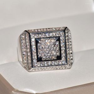 Pierścienie klastra Hiphop Rock Natural 2 Diamond Creży 14k żółte złoto Pierścień Mężczyźni luksusowe niewidzialne ustawienie 14 K imprezę