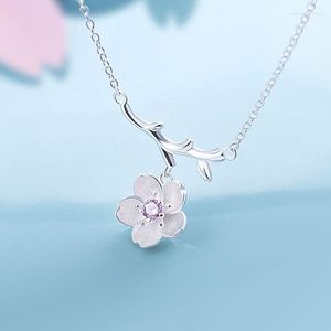 Anhänger Halsketten Zweig Kirschblüte Koreanische Silber Farbe Temperament Persönlichkeit Mode Weibliche Schmuck Halskette SNE017