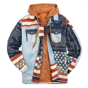 Mäns jackor Trend Korean Streetwear Hooded Shirts Men Men's Casual Plaid tryckt långärmad skjorta Hip Hop Street Style Loose