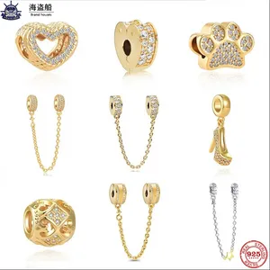 Per pandora charms autentici perline in argento 925 catena di sicurezza dorata lucida tallone zampa di cane tacco alto
