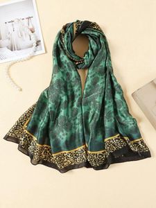 Cachecóis de Seda Muçulmanos Hijabs Para Mulher Designer Leopardo Estampa Floral Foulard Femme Longa Bandana Feminina Lenço De Luxo Muçulmano Cabeça Cachecol 180cm