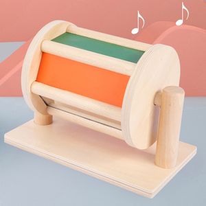 Montessori Sensory Spinning Drum Wooden Textile Baby Infant Early Educational Instrument Rotating Color Cognition Toy