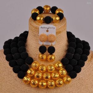 Necklace Earrings Set Black African Jewelry Simulated Pearl Costume Nigerian Wedding FZZ92