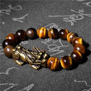 Strand Copper Pixiu Feng Shui Gift Genuine Tiger Eye Bracelet For Man And Women Handmade Good Lucky Amulet Natural Stone Jewelry 10mm