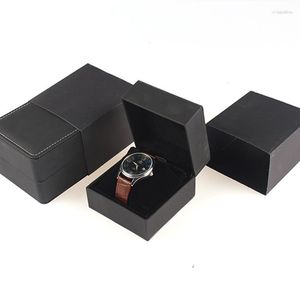 Caixas de relógios de alta qualidade cera de óleo preto organizador de couro caixa de relógios embalagem de presente estojo de exibição de moda por atacado