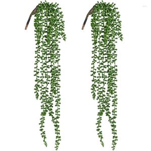 Dekoratif Çiçekler 2 Pack 70cm Yapay Succulents Asılı Bitkiler Sahte Vine String İnci Ev Bahçe Duvar Dekorasyon DIY için Rattan