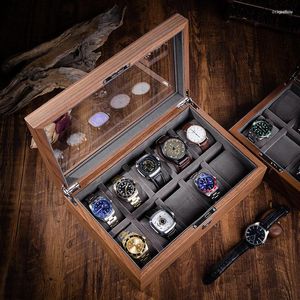 Titta på lådor Luxury Box Case Organizer Solid Wood Walnut Storage Men's Watches Display Cabinet Armband Smycken med lås