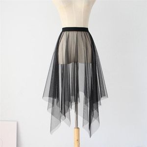 Skirts Long Black White Tulle Lace Mesh Skirt Women Petticoat Underskirt Gothic Punk Irregular Cover Up Tutu For Girl