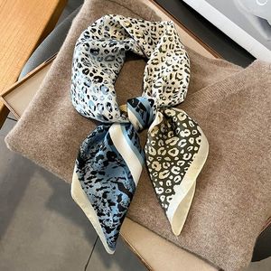 Scarves Luxury Print Silk Square Scarf Women Leopard Soft Satin Patchwork Bag Ribbon Hairband Neckerchief Hijab Lady Headband Foulard