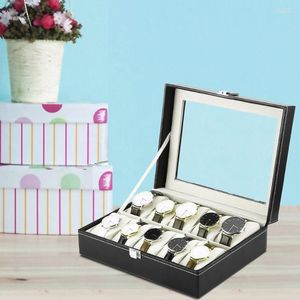 Watch Boxes 10 Grids Wristwatch Box Holder PU Leather Watches Display Case Rectangle Jewelry Storage High Quality UND Sale