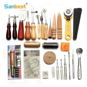 Hantverksverktyg San Professional Leather Craft Tools Kit Hand Sy Stitching Punch Carving Work Hole Sadel Groover Set Tillbehör DIY 230621