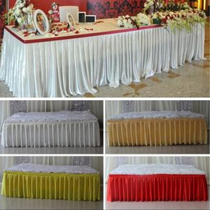 Moda colorida gelo seda saias de mesa pano corredor corredores de mesa decoração casamento banco capas de mesa el evento longo corredor deco3284