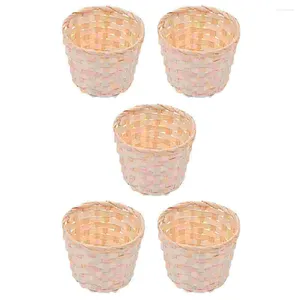 Set di stoviglie 5 pezzi cesto di fiori intrecciato giocattolo contenitore di frutta contenitore di bambù tessitura pane per bambini