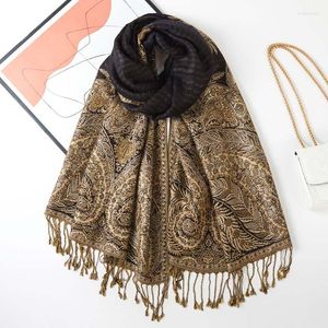 Schals Pashmina Seidenschal Schal Wrap Stola Big Paisley Jacquard Rave Zwei Schichten Reversible Klassische Fransen für Frauen Dame 70 x 180 cm 240 g