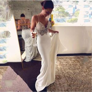 Mermaid Wedding Dress 2021 Soft Satin Vestidos de novia Vintage Lace Spaghetti Strap Bridal Dresses Wedding Gowns209P