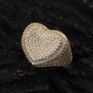 Gzw Jewelry Hip-Hop-Herzring voller Zirkonia, Liebe, herzförmige Hochzeit, Braut-Fingerringe für Männer und Frauen, Paare, Liebhaber, Geschenk, Schmuck, ästhetische Bijoux