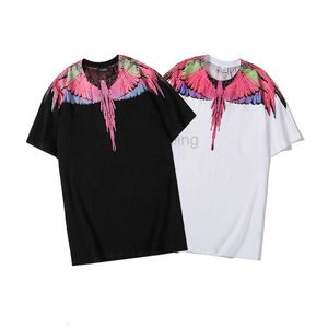 20SS Hip Hop High Street Fashion Dyed Feather Water Drop Wings Pure Cotton Short Sleeve T-shirt för män och kvinnor