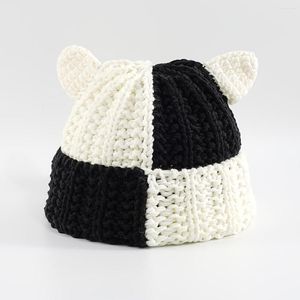 Beanies Devil Small Ears Stitching Wool Hat Knitted Cartoon Outdoor Fashion Casual Style For Women Girls Valentine's Gifts Her
