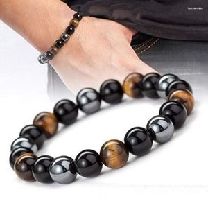 Strand Frisado Strands Fashion Natural Black Obsidian Hematite Tiger Beads Bracelets On Hand Magnetic Health Protection For Men Jewelry Gift