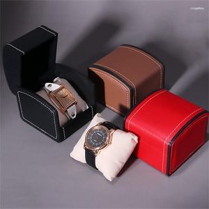 Watch Boxes Vintage PU Leather Storage Box Packaging Waistwatch Luxury Bracelet Necklace Accessory Display Flip Cases