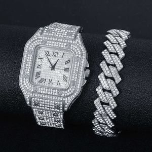 Titta på lyxen Iced Out Mens Watch Square Gold med Diamond Hip Hop Quartz armbandsur för kvinnor Reloj Inteligente Hombre 230613