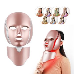 Masażer twarzy Pon 7 klocki Maska LED Zmuszanie skóry Acne Anti Wrinkle z szyją Urządzenie piękności Korean Light Spa 230621