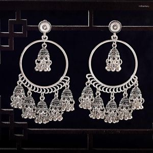 Dangle Earrings Vintage Ethnic Women's Silver Color Gypsy Round Boho Jewelry Ladies Retro Bell Tassel Jhumka 2023