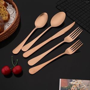 Zestawy naczyń obiadowych 5PCS Cutlery ze stali nierdzewnej Rose Gold Strale Mat Koink Fork Stek Nóż Desser łyżka Kompletny zestaw