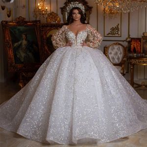 Luxury Beading Ball Gown Wedding Dresses Dubai Arabic Royal Train Spets Sequined Bride Dress Aibye Brudklänningar 2021 Vestido de Noi242p