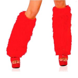 Meias femininas moda pele sintética peludo felpudo botas de inverno punhos capa natal vermelho estoque ano festa desgaste
