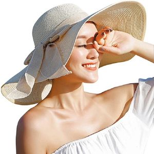Outdoor-Hüte 24 Farben Damen-Sonnenstrohhut mit breiter Krempe, UPF 50, Sommerhut, faltbar, aufrollbar, Floppy-Strandhüte für Frauen, große Schleife, 230621