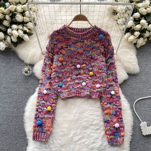 2023 Swetery damskie moda słodka dziewczyny kolorowy projekt fryzur gruboziarnisty przędza dzianina sweter pullover kobiety krótkie zworki topy uprawne