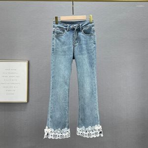 Jeans Feminino Feminino Skinny 2023 Primavera Calças Denim Elásticas Cintura Alta Emagrecedor Para Todas as Combinações Rendas Emendas Cortadas Mujer