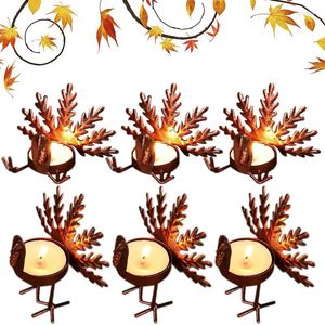 Kwiaty dekoracyjne Fall Candle Holders Turkey Shape Dompecgiving Decor Tealeght świece 6pcs Brąz Wykończony herbatę