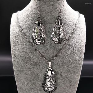 Collana Orecchini Set Moda Acciaio inossidabile Costume Gioielli etiopi Donna Fiore Set di colori argento Bijoux Femme Parure S178207S07