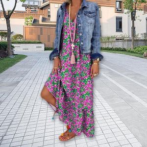 Casual Dresses Fashion Maxi Dress Breathable Beach Loose Relax Fit Elegant Flower Print Suspenders