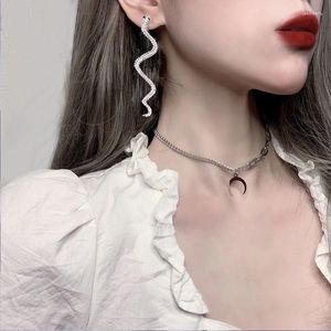 Stud Earrings Punk Crystal Snake For Women Kpop Goth Girl Rock Hip Hop Jewelry Vintage Gothic Long Gift