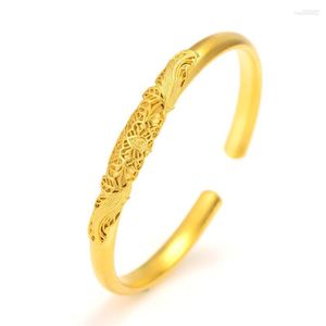 Bangle 24K Yellow Gold Color Cuff Bangles For Women Geometric Bracelet & Wristband Pulseira Femal Wedding Jewelry Accesories