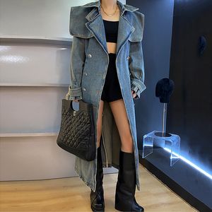 Designer Womens Trench Coats Luxury Women Windbreaker Denim Print Jacket Loose Belt Coat Kvinnlig Långgrav