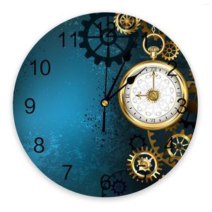 Wall Clocks Retro Mechanical Gear Clock Blue Modern Design Living Room Decoration Kitchen Silent Home Decor