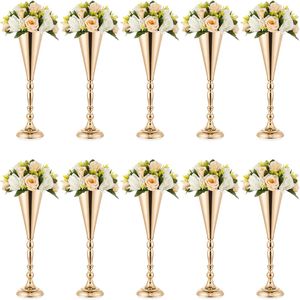 Gold Metal Wedding Flower Trumpet Vase, borddekorativt mittpunkt Artificial Flower Ceremony Party Birthday Event